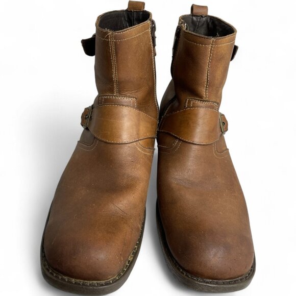 Alfani Brown Leather Square Toe Ankle Harness Biker Motorcycle Boots Men's 11.5 - Picture 3 of 13